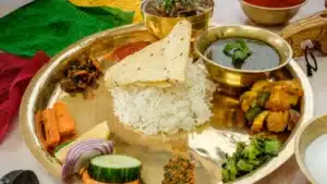 Thakali set meal with dal, rice, and vegetables at Mustang Thakali & Bar – Authentic Nepali cuisine